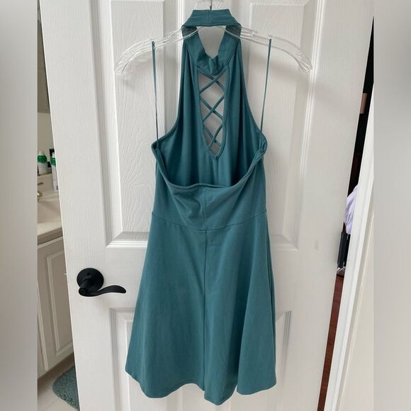 Express Teal Skater Dress Lattice High Halter Neck Women’s Size S - Picture 4 of 5